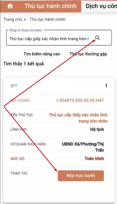 Làm giấy độc thân trên dịch vụ công 5