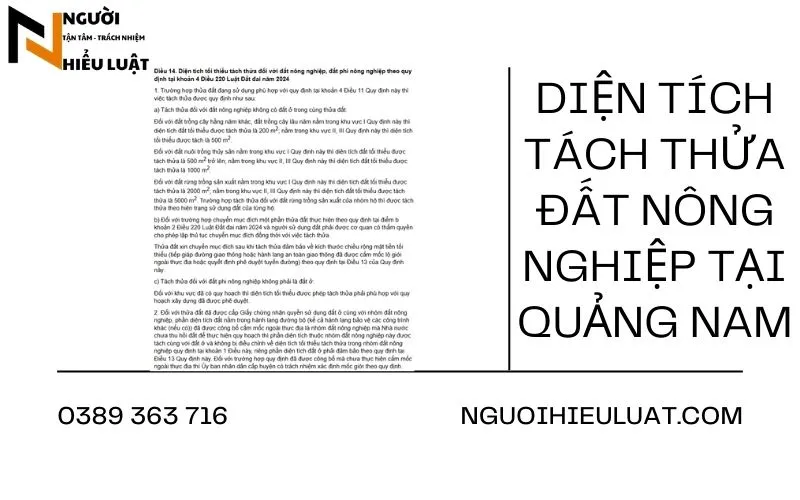 Diện tích tách thửa đất nông nghiệp Quảng Nam